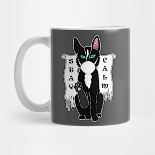 Black cat calm in mask Mug